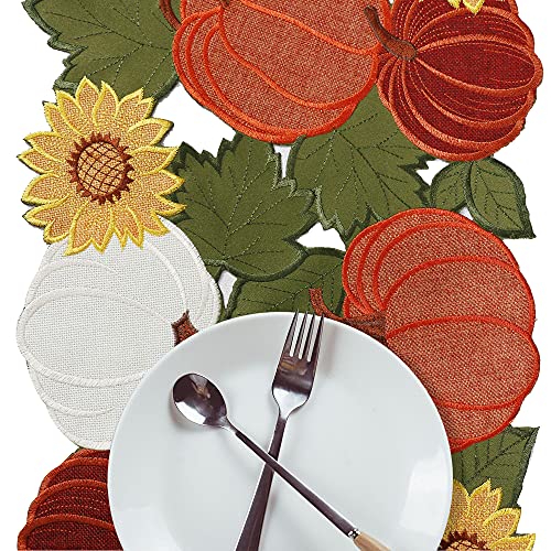 OWENIE Thanksgiving Table Runner 13x54 Inches Pumpkin & Sunflower Fall Decor