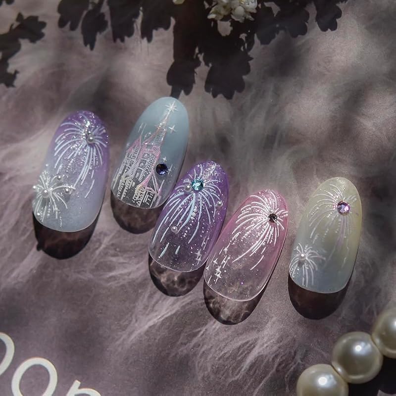 3D Nail Stickers with Firework Design - Embossed Self-Adhesive Nail Art Decals & Gems for DIY Manicure
