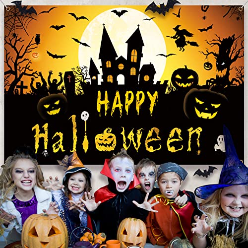 Halloween Banner with Witch, Pumpkin & Bat Decorations for Indoor Parties