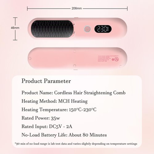 Cordless Hair Straightener Brush Portable Straightener Styling Comb for Travel Mini Lightweight 9600mAh Battery, 9 Temp Settings & Anti-Scald Christmas Valentine's Day Gift