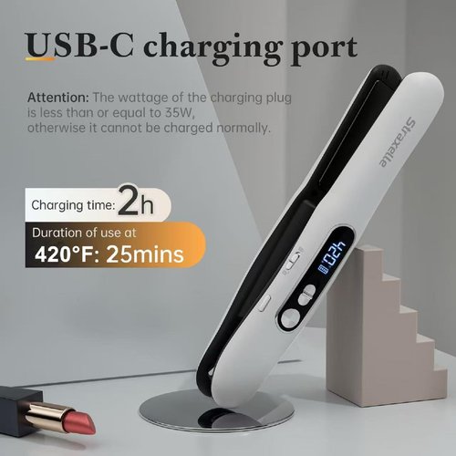 Straxelle Mini Flat Iron Hair Straightener, 2 in 1 Cordless Hair Straightener and Curler for Travel, 5000mAh Rechargeable Straighteners, 350°F-420°F Portable Flat Iron for Women