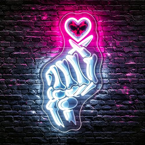 Skeleton Neon Sign for Wall Decor LED Neon Lights - Skeleton Finger Heart Variation