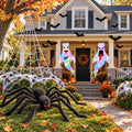 Outdoor Halloween Decorations Set with Web, Spider, Ghosts & Bats - Spooky Yard Decor Bundle