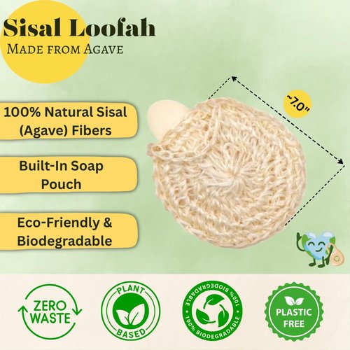 Natural Loofah Body Scrubber – Exfoliating Loofah Sponge, Handwoven Sisal Agave with Soap Pouch, Eco-Friendly Arabic - Turkish Bath Washcloth for Women & Men (2-Pack)