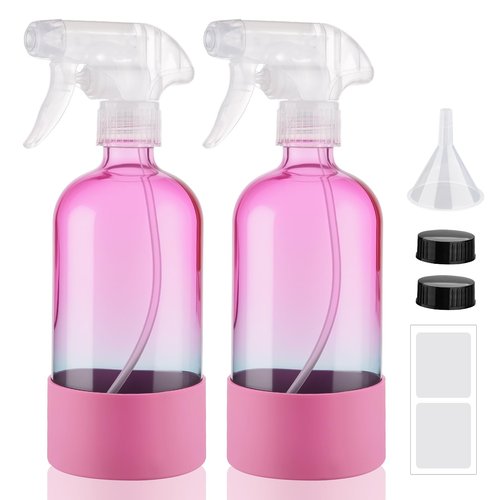 Hethyo Glass Spray Bottles with Silicone Sleeve 16.9oz 2 Pack Empty Spray Bottle for Hair Mist/Stream Spraying Refillable Containers for Cleaning Solutions, Plants (Gradient)