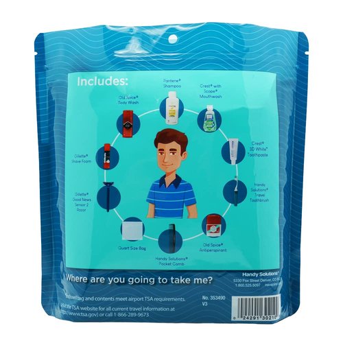 Handy Solutions Men's Travel Kit - 10 Piece Resealable Set for Convenient Packing