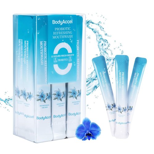 BodyAccel Mouthwash Travel Size, Portable Fresh Breath Mouthwash, Alcohol-Free, Free Fresh Breath Mint Mouth Wash for Adults 7.4f1.0z (11ml*20)