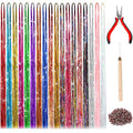 Hair Extension Tinsel Kit with 18 Colors, 3600 Strands & Tools - Multi