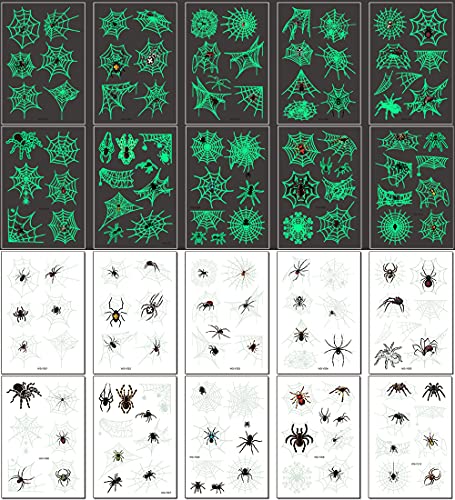 73PCS Luminous Halloween Spider Web Temporary Tattoos Set for Kids & Adults