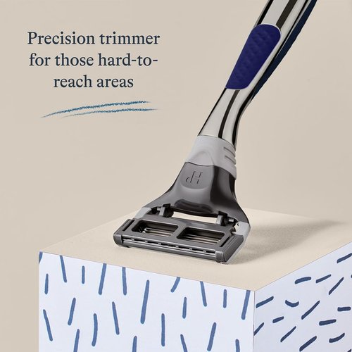 Harry's Razors for Men - Winston Chrome Razor Handle, 1 Handle and 1 Razor Blade Refill (German-Engineered Blades with Lubricating Strip and Precision Trimmer)