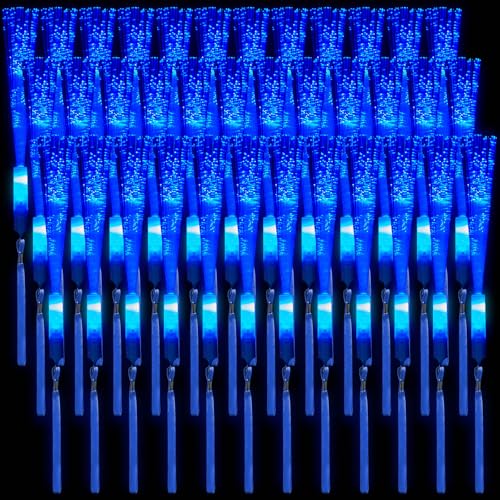 Blue Fiber Optic Wand LED Glow Stick Bulk with 3 Light Modes - 36 Pieces