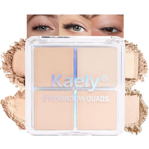 Kaely Powder Eyeshadow Quad - Vanilla Nude Beige Matte & Shimmer Palette for Mature Skin | Pigmented & Waterproof