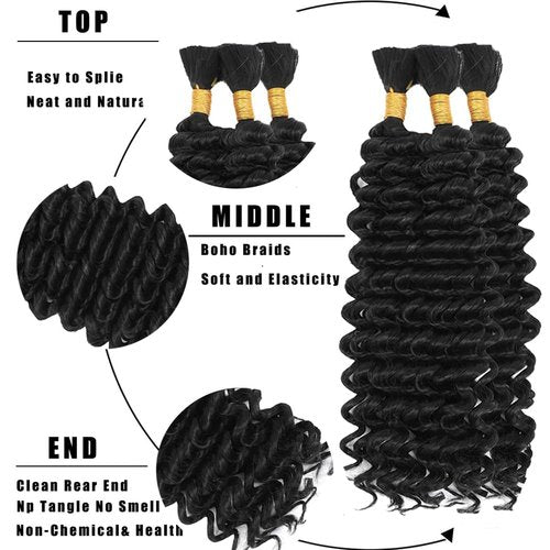 Human Braiding Hair Deep Wave Bulk 20 20 20 Inch Natural Black Deep Wave Braiding Hair Extensions Unproceesed Virgin Hair 50 Gram Per Bundle 3 Bundle