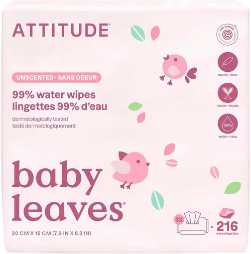ATTITUDE Baby Water Wipes - EWG Verified, Unscented & Fragrance-Free, Gentle for Newborns | 72 Count (Pack of 3)