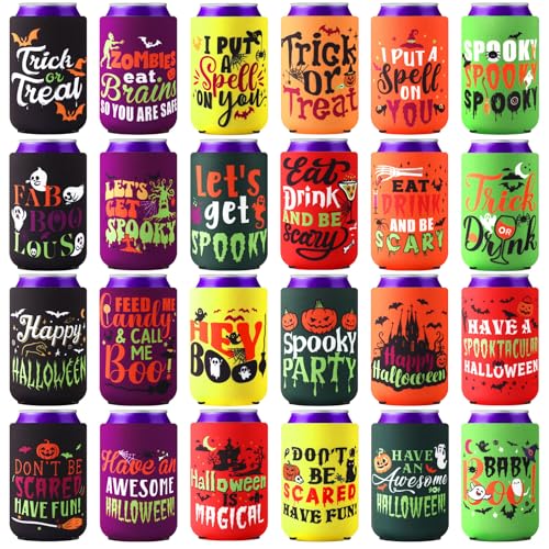 Halloween Beer Can Cooler Sleeves 24 Pack - Insulated 12 oz Drink Wraps