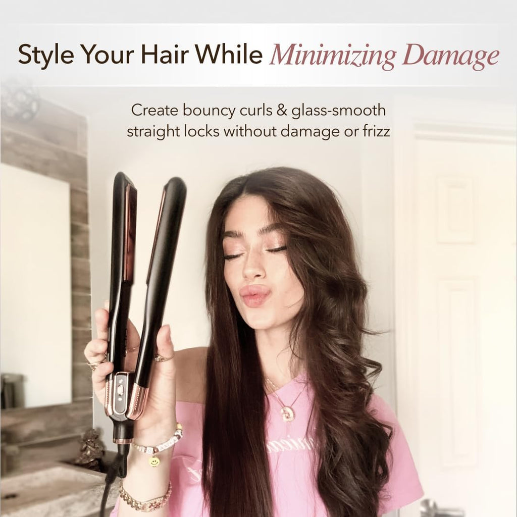 SRILabs Flat Iron Hair Straightener - GraphFlow Technology, Infrared Light Therapy, 12 Heat Settings | All Hair Types