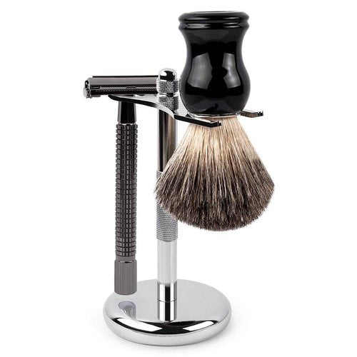 QSHAVE Deluxe Chrome Razor and Brush Stand Holder, Prolong The Life of Your Shaving Brush, 2 Prongs