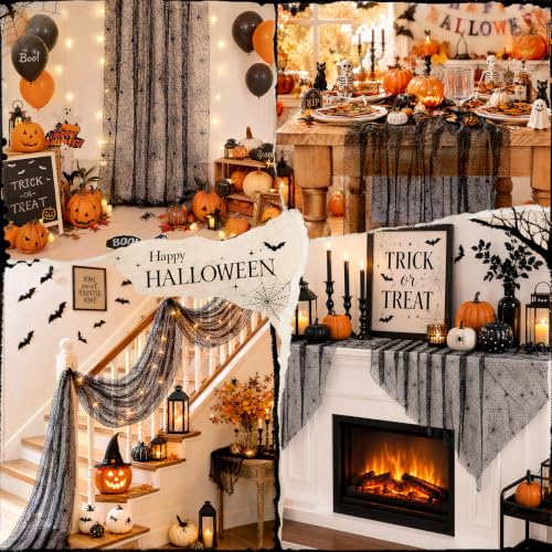 Halloween Spider Web Table Runner 29x120 Inch Black Tulle Decor - Variation of This Listing