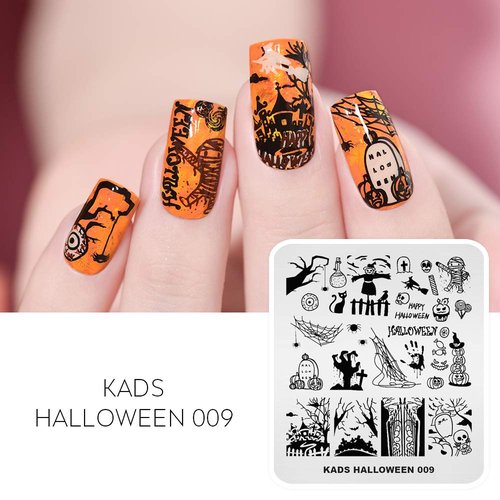 KADS 5pcs Nail Stamp Plates Set Halloween Nails Art Stamping Plate Thrill Pattern Bat Spider Skeleton Pumpkin Lantern Witch