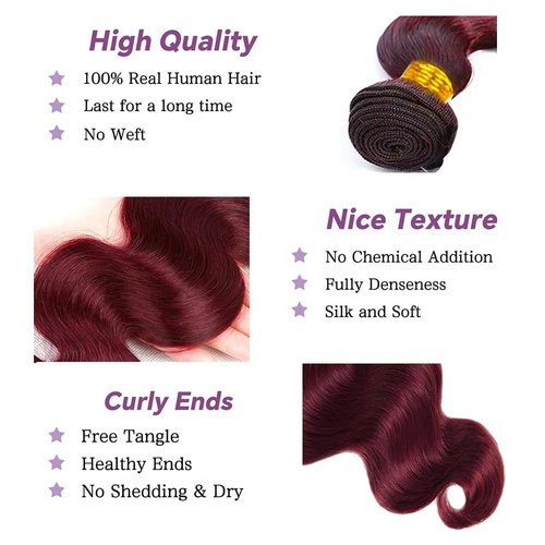 99J Burgundy Human Hair Bundles Body Wave 22 Inch 12A Wine Red Double Weft Brazilian Bundles Human Hair Extensions 1 Pack