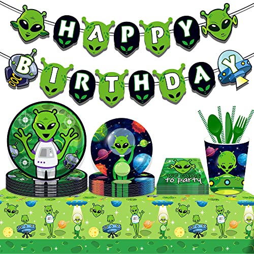 Alien Tablecloths 3-Piece Set for Kids Party Decorations, Waterproof Plastic Covers, 87x51 Inches