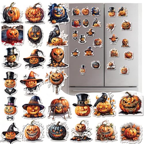 Halloween Fridge Magnets Set - 24 Gothic Pumpkin Witch Raven Decor