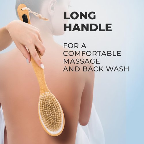 GUARD&MARINE Back Brush for Shower & Bath with Long Handle - Wooden Back Washer for Men & Women, Double-Sided Back & Body Scrubber & Scratcher, Perfect for Dry Massage & Showering for Adults & Seniors