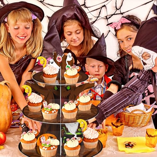 Tree Halloween Cupcake Stand 3-Tier Cardboard Decor Pumpkin Ghost Cat