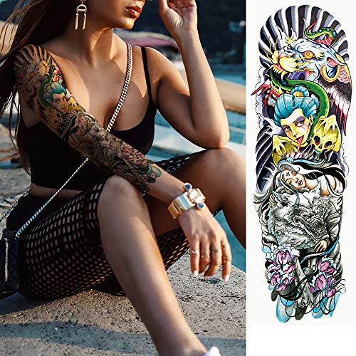 Watercolor Full Arm Temporary Tattoo Sleeve Set - Colorful Sleeve Tattoos