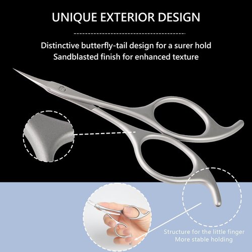 Trazzic Butterfly-Tail Nail Cuticle Scissors: More Stable Anti-slip Multi-Faceted Sandblasted Grooming Scissors Stainless Steel Cuticle Cutter, Eyebrow Eyelash Nose Hair Manicure Kit for Women, 1 PACK