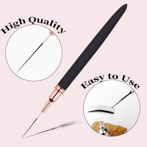 Keepzi Professional Detail Nail Art Paint Liner Brush Set, 5Pcs Small Polish Design Tech Nail Tip Fine Line Striping Brushes, 25/15/11/9/7Mm Skinny Long Bristle Nails Drawing Pincel Para Uñas (Black)