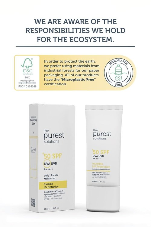 Purest Solutions Invisible UV Protection Daily Moisturizer SPF 50+ | Hydrating Hyaluronic Acid & Shea Butter | Anti-Aging Care for All Skin Types (1.69 fl. oz)