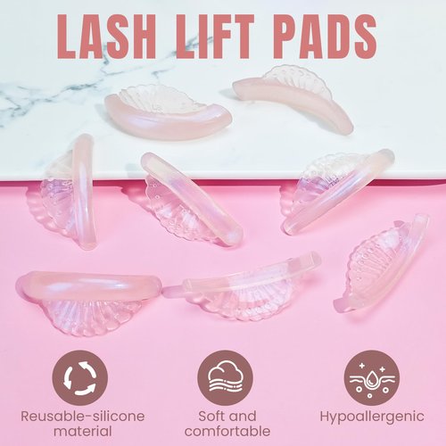 Libeauty Lash Lift Shields Shell Shape, Lash Lift Rods 16 Pcs/8 Sizes, Lash Lift Pads for Eyelash Curling and Lifting, Reusable Silicone Pads for Eyelash Perm Pink