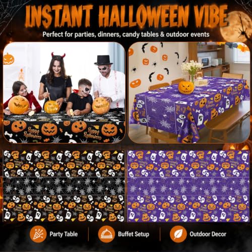 Halloween Plastic Tablecloth 2-Pack - Waterproof Table Cover for Parties