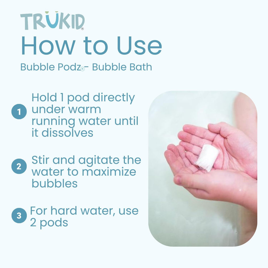TruKid Bubble Podz | Gentle Bubble Bath for Kids & Toddlers - Eczema-Friendly, pH Balanced, 24 Podz