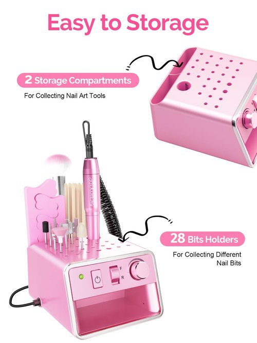 Professional Electric Nail Drill Portable Nail File for Acrylic Gel Nails, 20000RPM Professional Nail Drill Machine for Nail Polish Remover with the Function of Storing Manicure Accessories, Purple