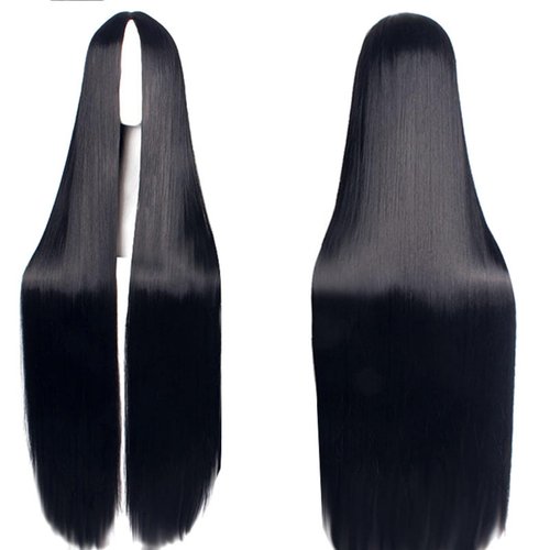 47'' 120cm Long Straight Black Wigs for Women Middle Part Synthetic Straight Black Wig Natural Heat Resistant Black Hair Wig No Bangs for Halloween Costumes Cosplay Party Daily Use