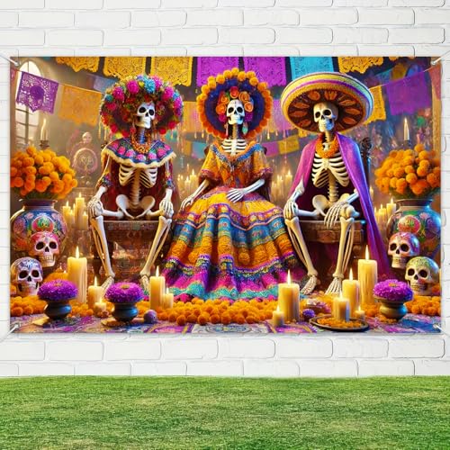 Dia de Los Muertos Skeleton Banner - Day of the Dead Celebration Decor - 71x43 in - Variation of THIS listing: Day of the Dead Decor#08