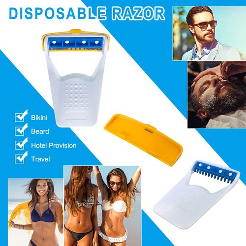 50Pcs Portable Disposable Razors, Skin Blade Razors, Individually Packaged Dry/Wet with Protection Cap, Stainless Steel Single Blade Hair Removal Prep Blade Razors for Women Men for Home&Summer Travel