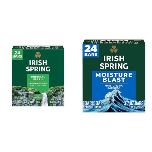 Irish Spring Bar Soap for Men, Original Clean, Smell Fresh and Clean for 12 Hours & Bar Soap for Men, Moisture Blast, 3.7 Oz