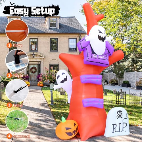 9 FT Halloween Inflatable Tree with Pumpkins, Ghosts, Tombstone & LED Lights Outdoor Decor