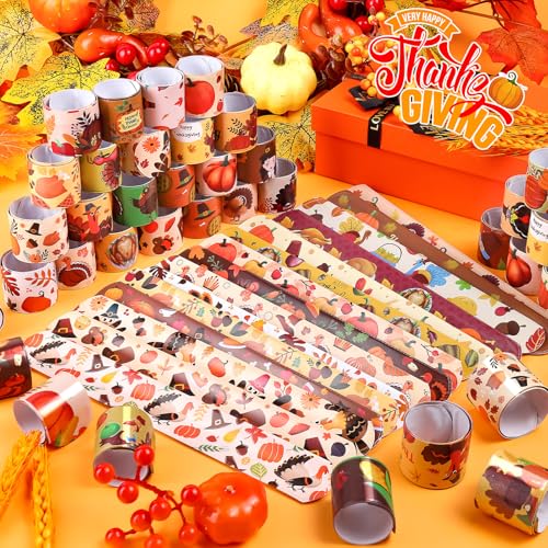 Thanksgiving Fall Slap Bracelets - 36pcs Autumn Theme Wristbands - Variation L-144thanksgiving