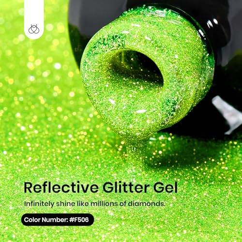 Beetles Green Glitter Reflective Gel Nail Polish - Lime Shock, UV/LED Soak Off, Long-Lasting