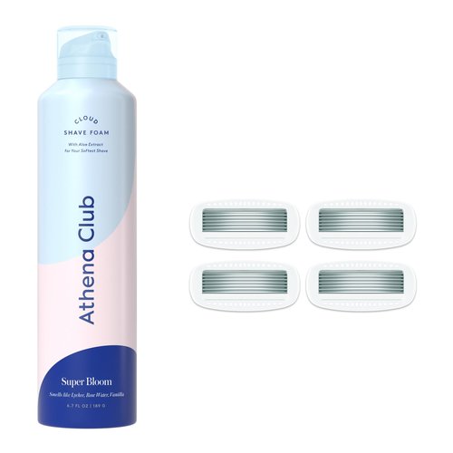 Athena Club Women's Extra Gentle Cloud Shave Foam + 4 Razor Blade Refills, Shaving Gel, Petal Bloom Scent