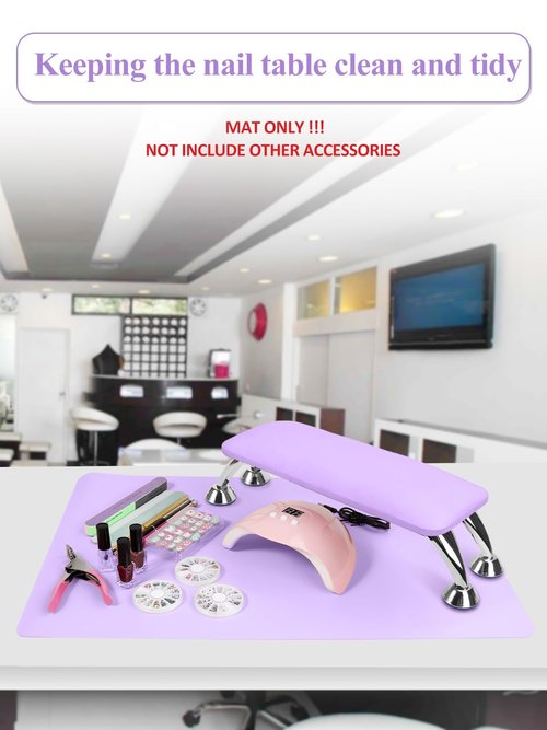 (MAT ONLY) Nail Art Table Mat, Foldable Nail Art Hand Rest Pad for Nail Arm Rest Cushion, Soft Microfiber Leather Nail Mat, Manicure Pad Nail Table Pad Desk Mat for Nail Technician Salon Home (Purple)