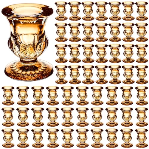 Gold Glass Taper Candle Holders Bulk Set 2.5 Inch - Rustic Wedding Centerpiece