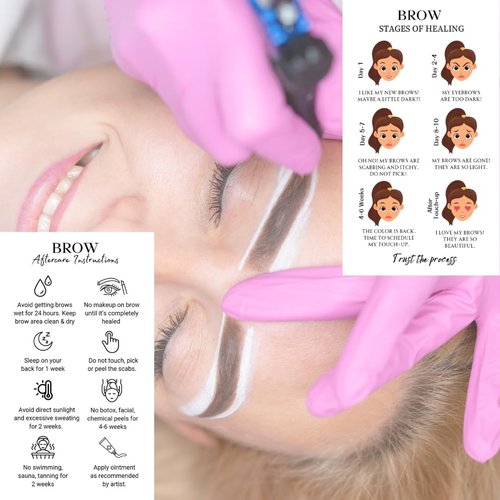 PMU Permanent Makeup Eyebrow Aftercare Card | 50 packk 2 x 3.5 Inch business card size | Tattoo Aftercare for Brow Microblading Ombre and Lip Blush