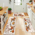 Hello Fall Kitchen Rug Set with Runner - 3 Piece Washable Harvest Gnome Pumpkin Leaves