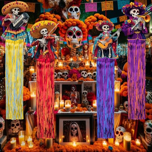 SNILOAW 8 Pcs Day of The Dead Sugar Skull Hanging Decorations - Skull a