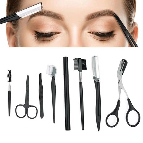 8 in 1 Eyebrow Trimmer Kit, Eyebrow Shaping Grooming Kit Eyelash Tool Kit for Women, Eyebrow Scissors, Eyebrow Razor, Eyebrow Pencil,Eyelash Comb, Tweezers, Makeup Eyelash Tool Eyelash Separator Tool
